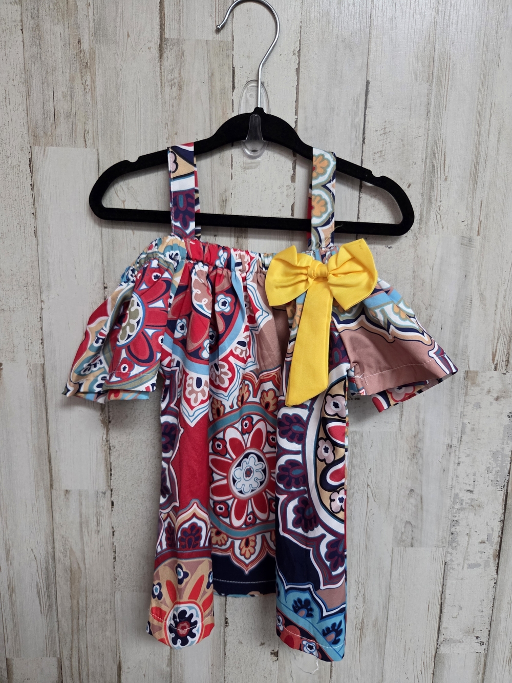 💝 Girls Off-Shoulder Mandala Print Top with Yellow Bow